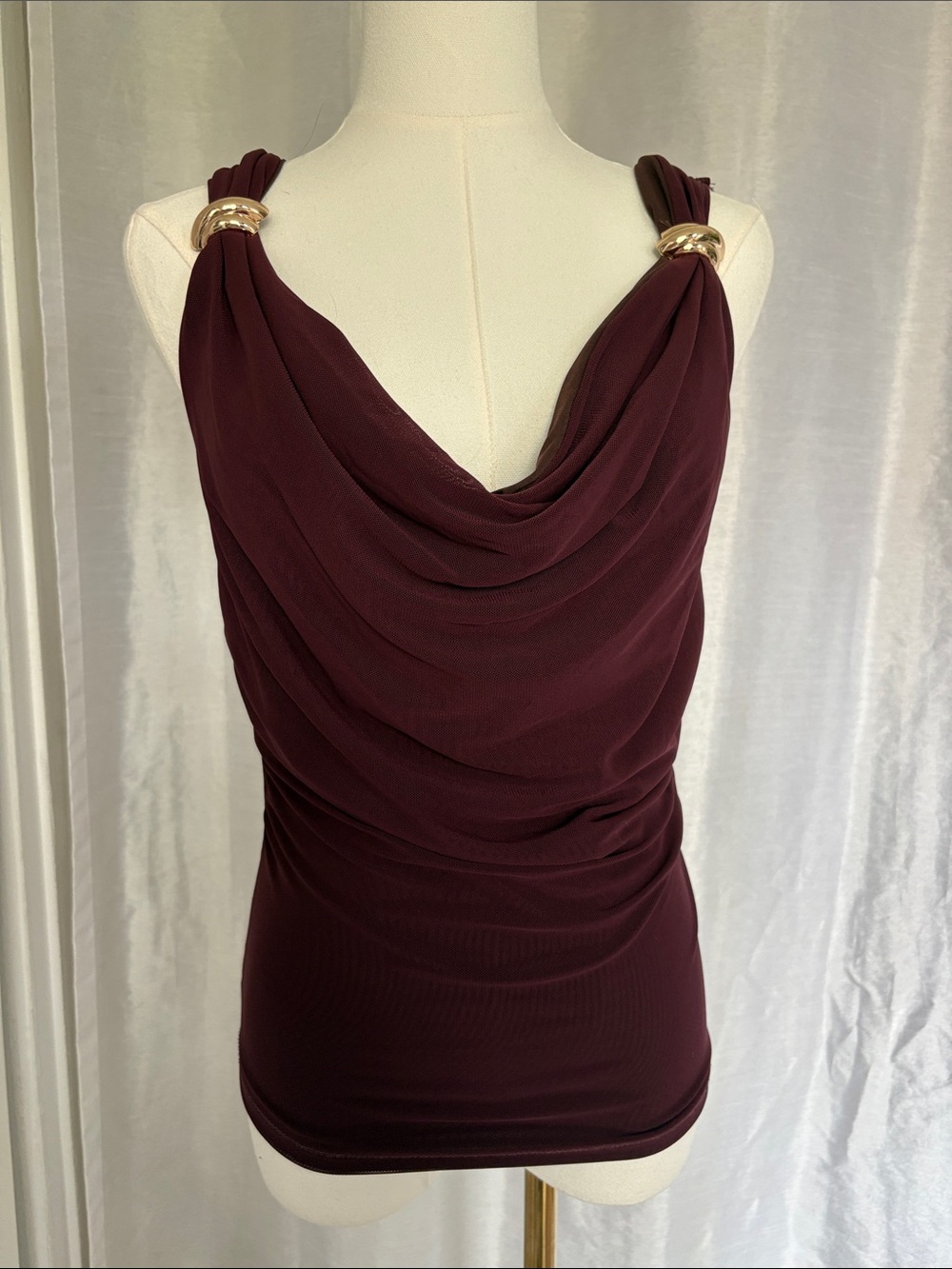 Draped Sleeveless Tank in Deep Burgundy